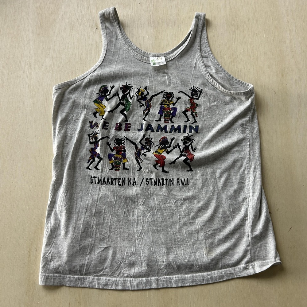 Vintage Caribbean T's Shirt Men XL Gray We Be Jammin St Maarten Tank Tee T-Shirt